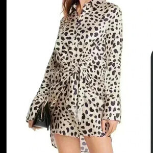 Aqua Cheetah Tie Front Shirt Dress size s (69) Mob Wife